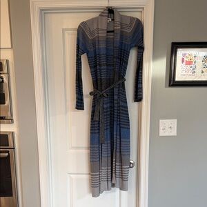 L’Agence Striped Blue, Silver, Black and Gray Women's Duster Sweater